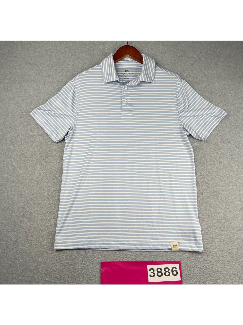 Rorie Whelan Golf Polo Shirt Mens Small Blue White Striped Casual Preppy Stretch